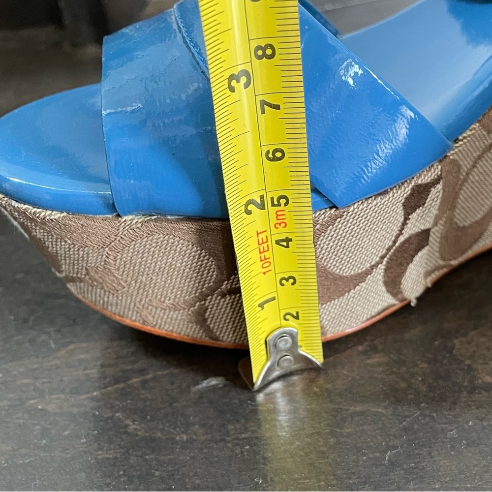 Coach Blue and Tan logo Wedge Sandals - Picture 3 of 12